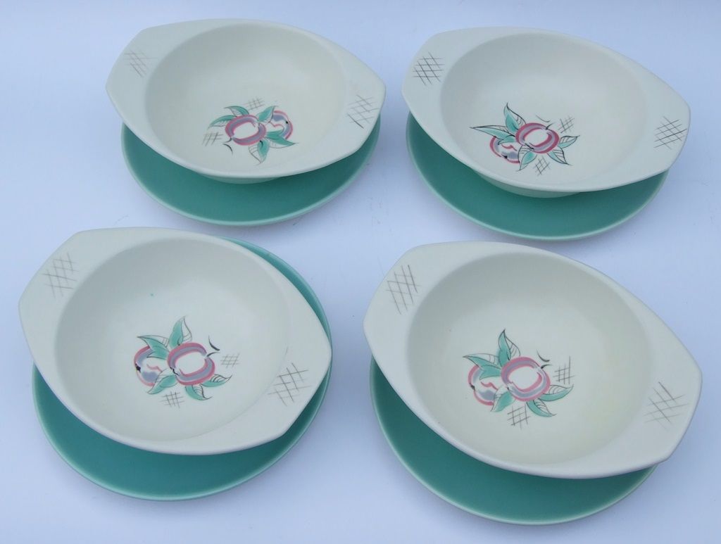 Vintage Poole Pottery YU Design Red Pippin 4 x Bowls with Saucers eBay