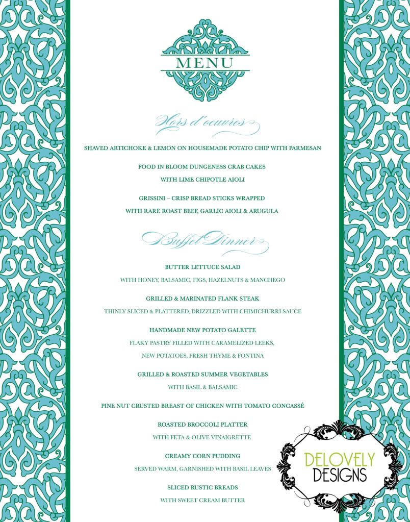 Delovely Designs: New Wedding Reception Menu Design - Katie and Wayne